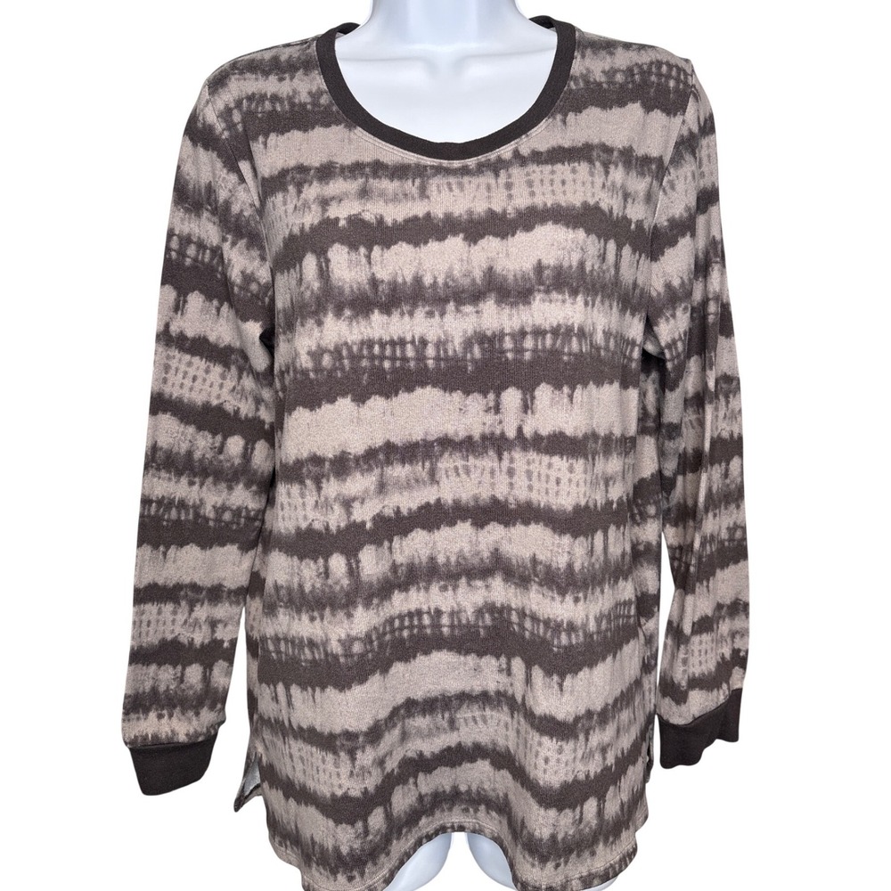 Cuddl Duds Women Gray Tie Dye Long Sleeve Top Size M Excellent Soft Loungewear